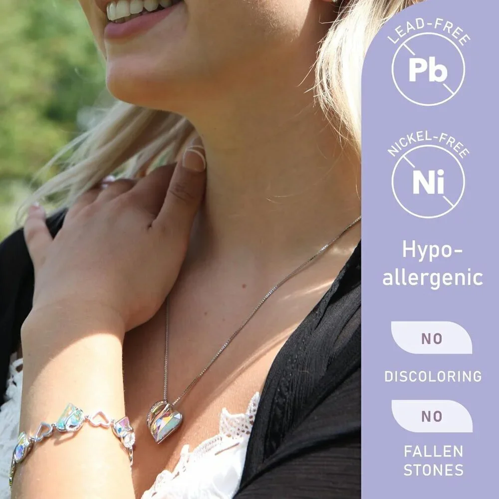 Infinity Love Birthstone Heart Pendant Opal White Necklace Women Mom Wife Silver